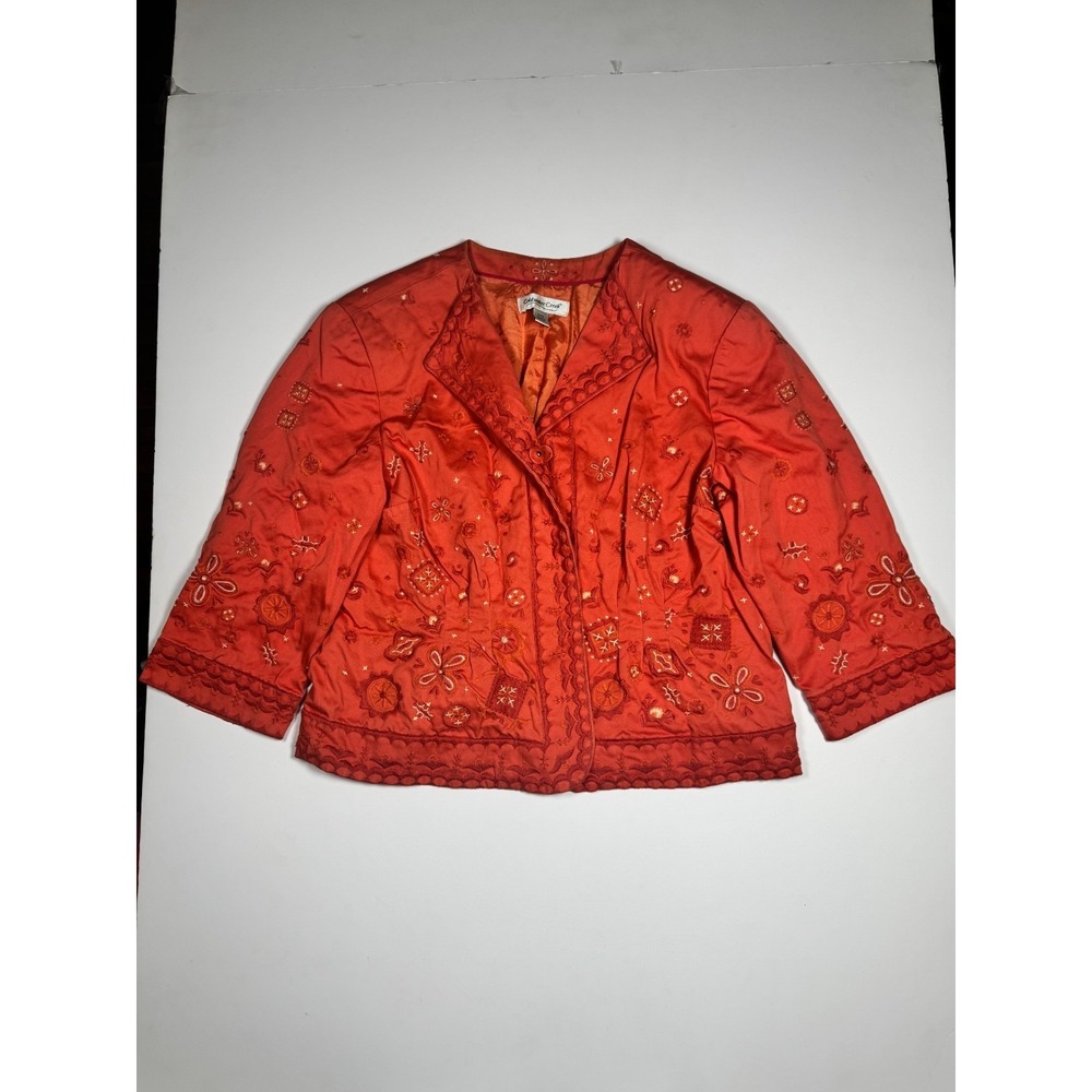 Coldwater Creek Blazer Jacket Women P14 Orange Embroidered Halloween Snap Button